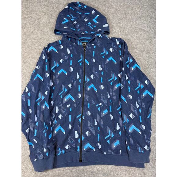 Y2K Fox Racing Hoodie Mens L Blue Abstract Geometric Motocross Biker Streetwear - Picture 1 of 6